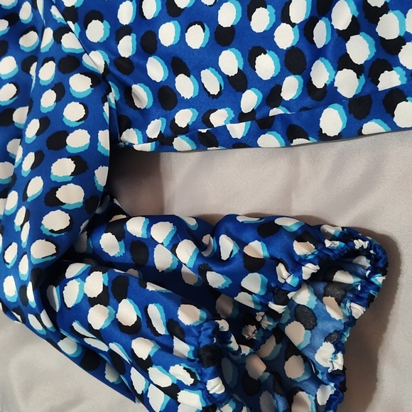 Ellen Tracy Peasant Blouse Size 1X 3/4 Sleeve Bohemian Lightweight Blue & White - Picture 8 of 15